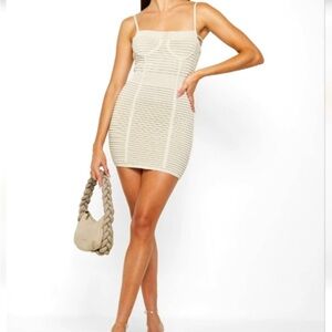 Cream Knit Mini Dress with Braided Handle Bag